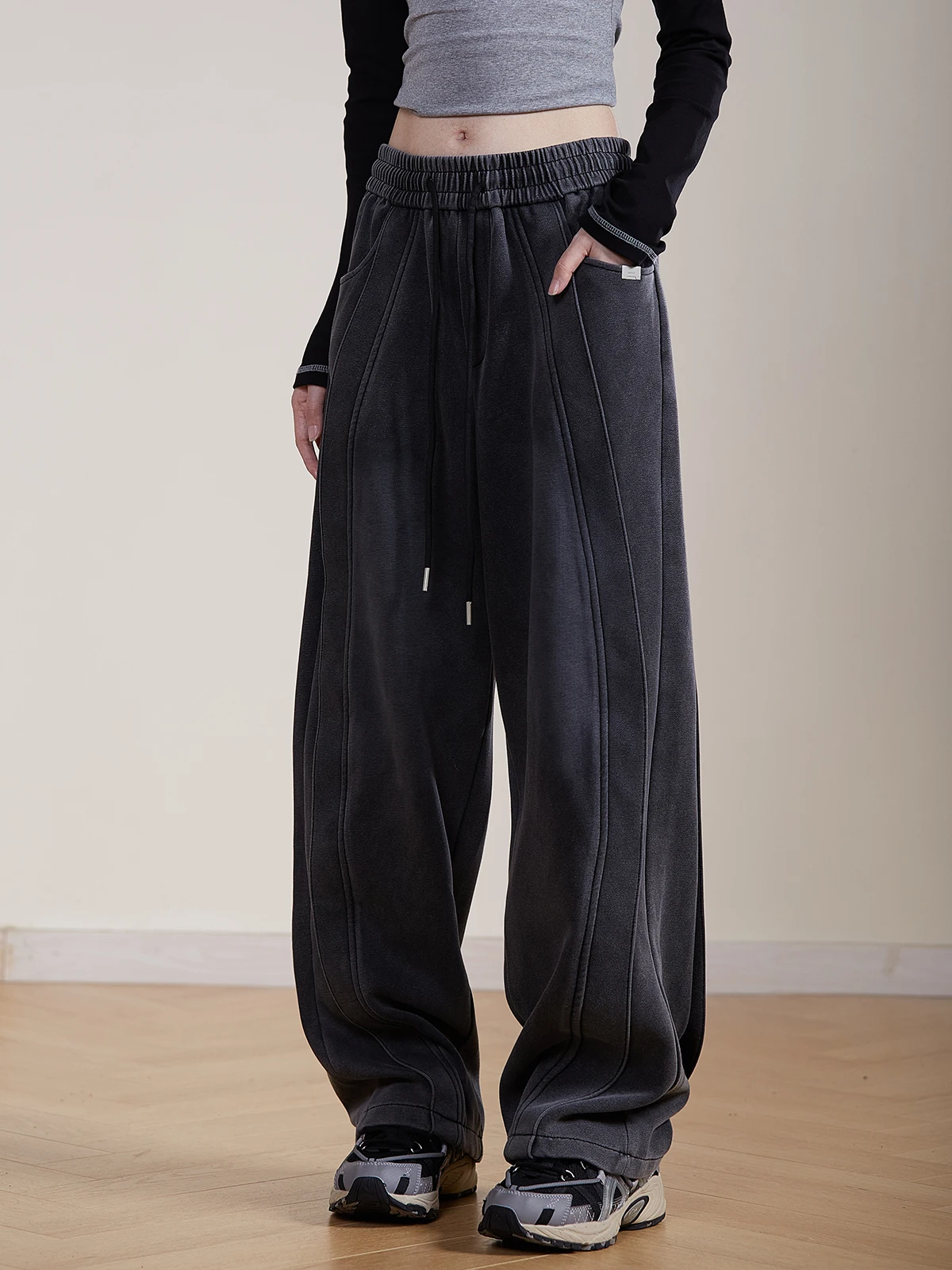 

Women Grey Pants Baggy Vintage Harajuku Y2k 90s Retro Oversize Sweatpants High Waist Wide Jogger Trousers 2000s Clothes 2024 New