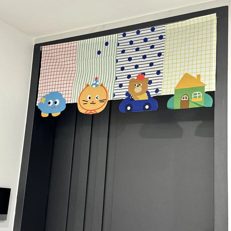 Rideau de porte de dessin animé Animal, rideaux de séparation auto-adhésifs sans Perforations pour la confidentialité des chambres à coucher, les salons