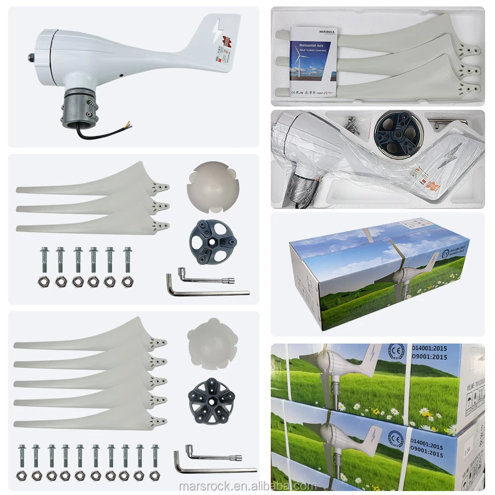 600W 12V 24V Wind Turbine Generator 3 5 Blades Residential AC Hawt Wind Mill with Free MPPT Controller Charging Indicator LED