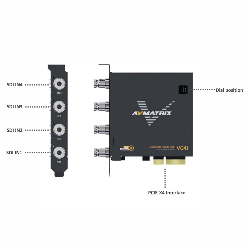 Avmatrix VC41 4-Channel 3G HD SDI PCIe 2.5GB/s Video Capture Card for Full HD 1080p OBS XSplit Live Streaming Computer Capture