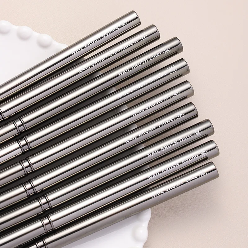12Pcs/set Nails Art Liner Brushes Elongated Lines Striping Drawing Painting 6/9/10/11/13mm Pen Manicure Metal Handle Brush Set