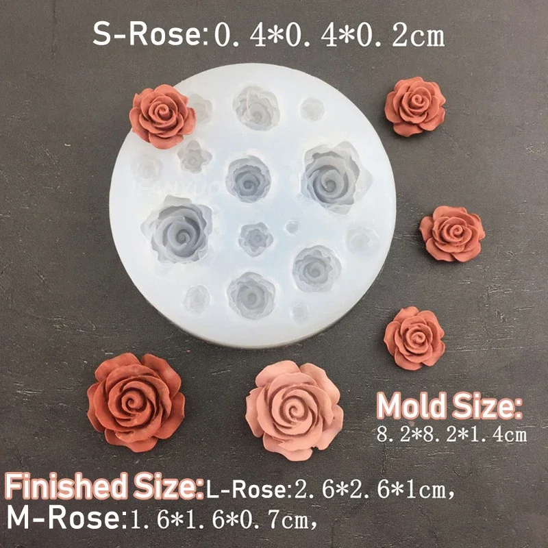 Mini Rose Flower Silicone Mold with Leaf Clay Plaster Mold Candy Chocolate Fondant Cake Decor Wedding Cupcake Topper Baking Mold