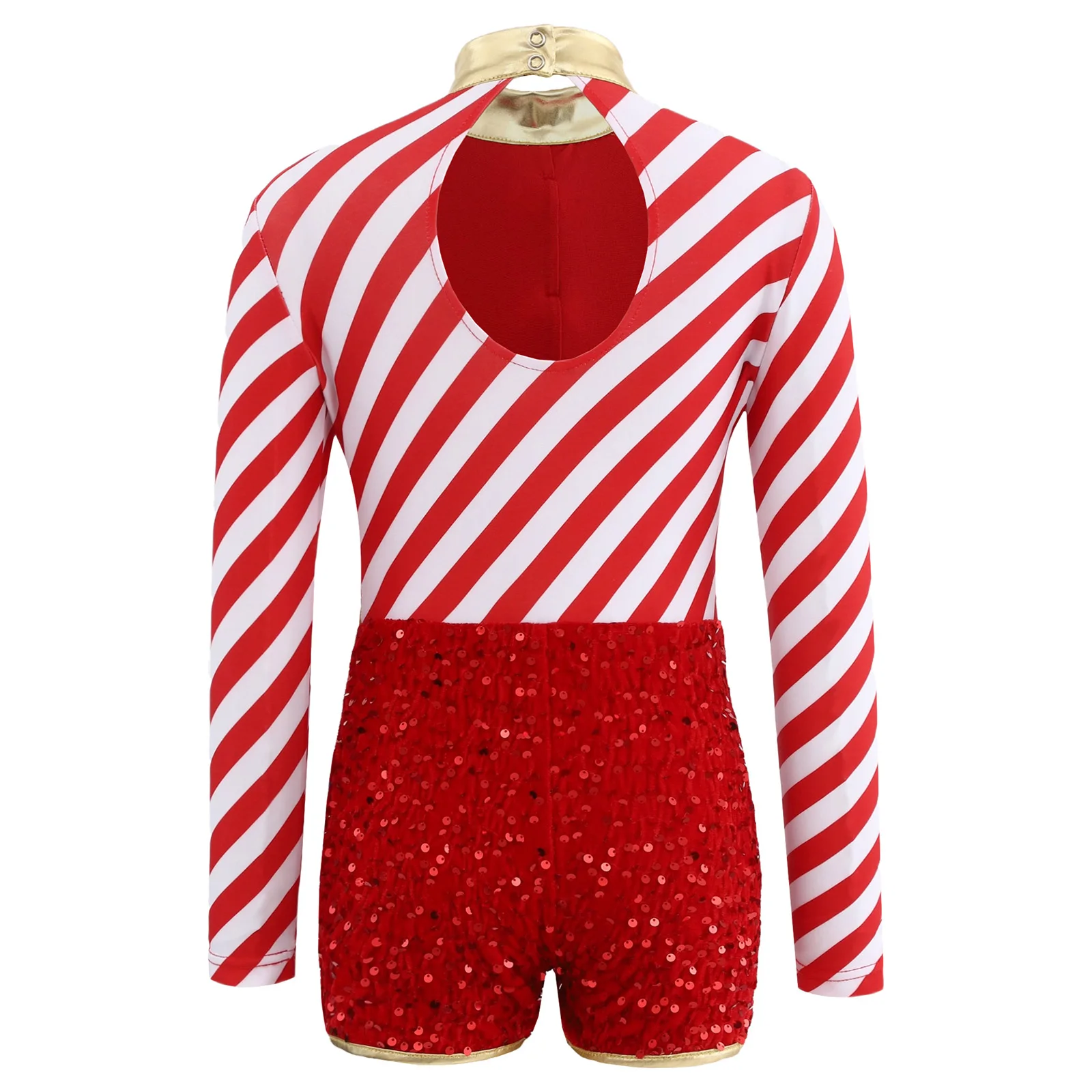 الفتيات عيد الميلاد زي عيد الميلاد الأميرة وهمية الرقبة طويلة الأكمام المشارب الترتر الكريات بذلة عيد الميلاد حفلة قصب الحلوى السروال القصير