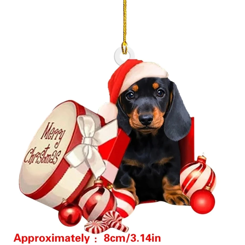 Colgante perro salchicha con temática navideña, colgante para espejo coche, decoración colgante para árbol Navidad,