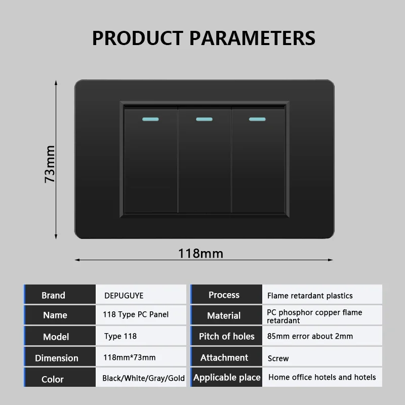 118 Type Brazil Korea AU US Standard Wall Light Switch 16A PC Panel Power ON OFF 1/2/3/4/Gang 2Way Push Rocker Button Switch