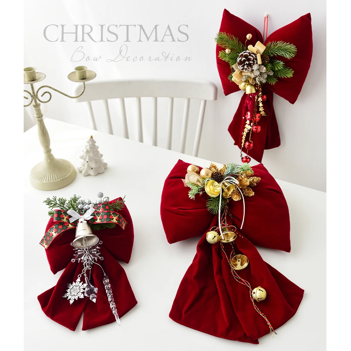 1 piece of Christmas decoration velvet three-dimensional Christmas bow hotel Christmas tree holiday party decoration