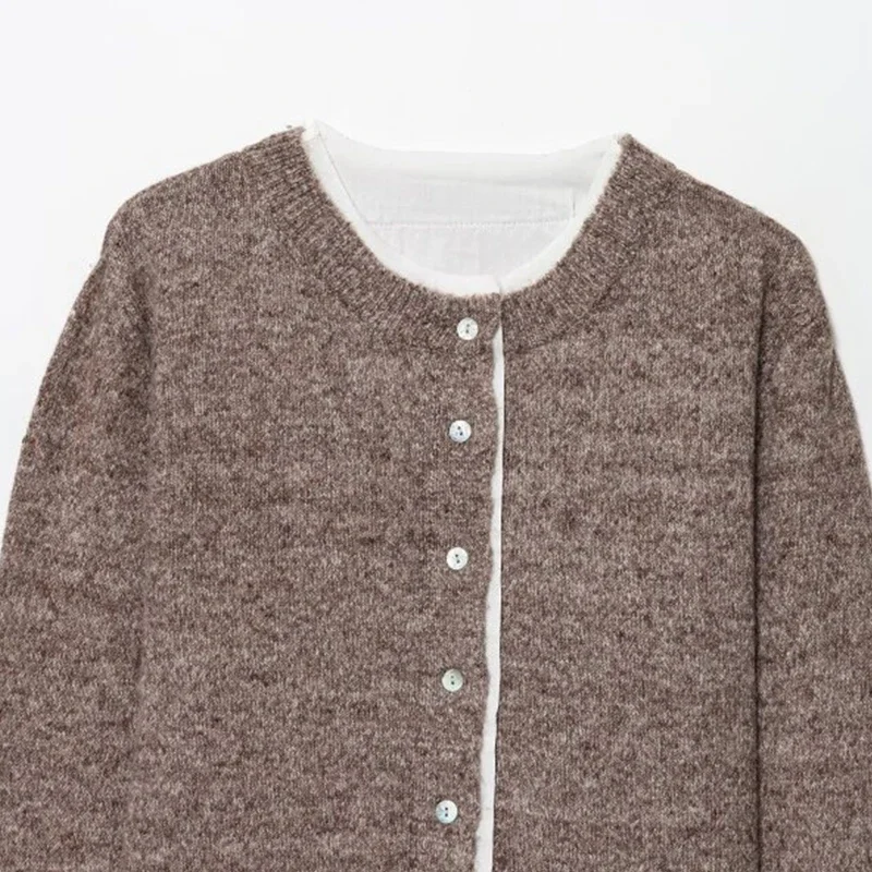 Botão aberto ponto camisola de malha estilo simples mangas compridas moda o pescoço outono inverno quente streetwear senhora do escritório topos