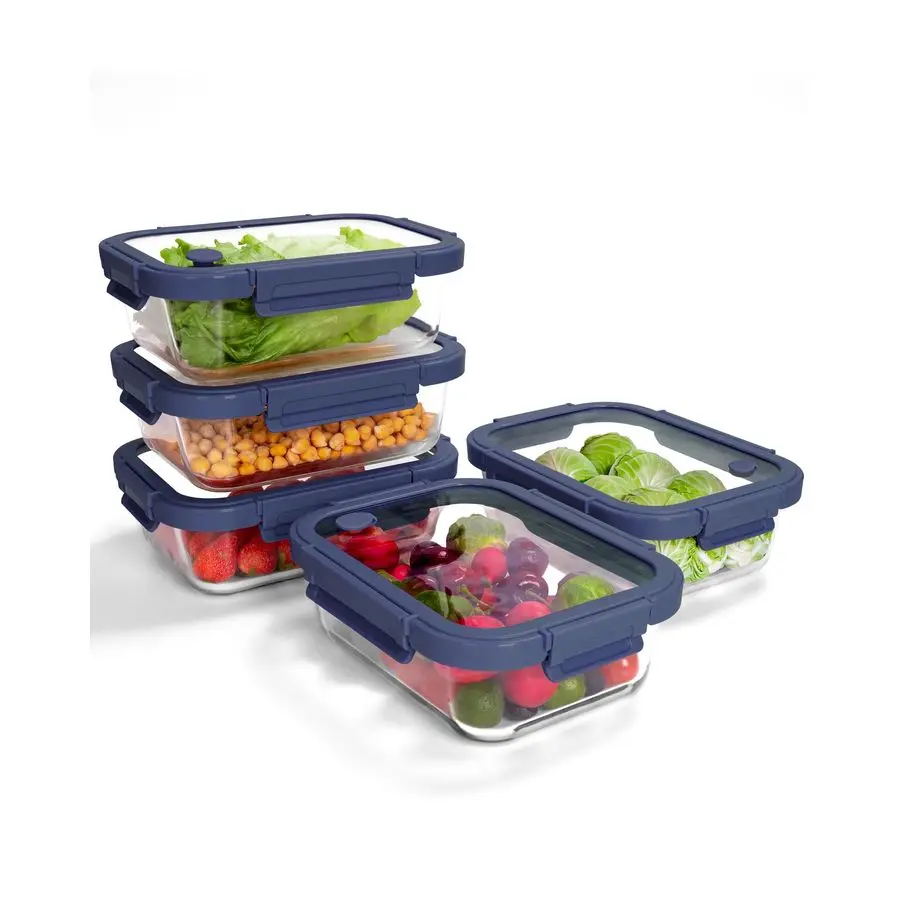 

Borosilicate Glass Containers with Tempered Lids, 35.2oz 4.4 Cup Airtight Meal Prep Set, Microwave Freezer Safe Blue