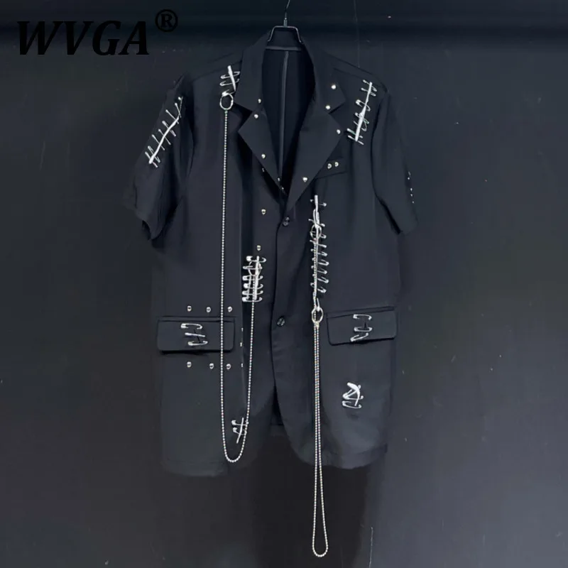 

WVGA Весна Осень Новые Мужские Y2K Оригинальный Дизайн High Street Лоскутные Булавки Рубашки Нишевые Свободные Шикарные Повседневные Рубашки С Коротким Рукавом W7039