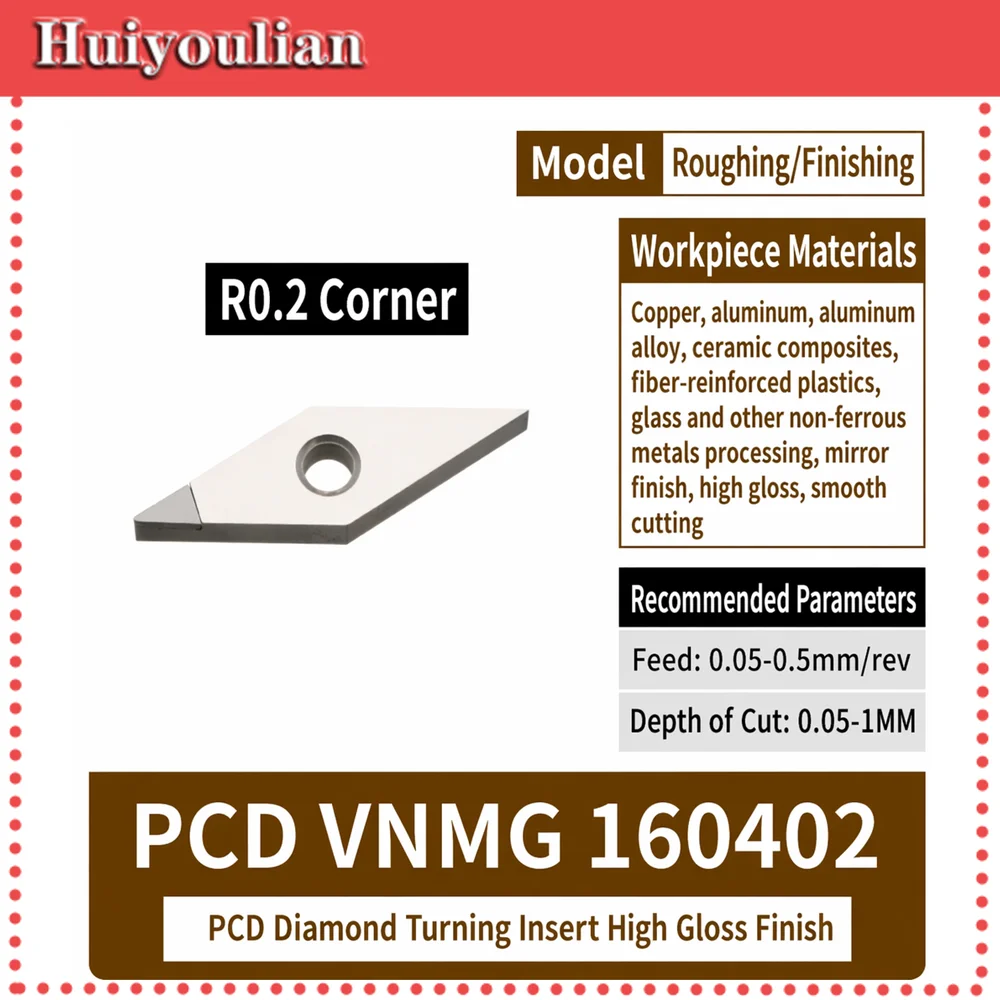PCD VNMG Diamond Insert R0.2-0.8 CNC Lathe Tool for Aluminum Copper Mirror High Gloss
