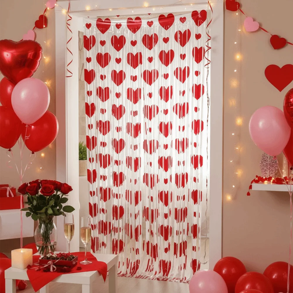 

Heart Pattern Love Rain Curtain Foldable Hanging Valentine's Day Party Backdrop Widely Application Easy To Install