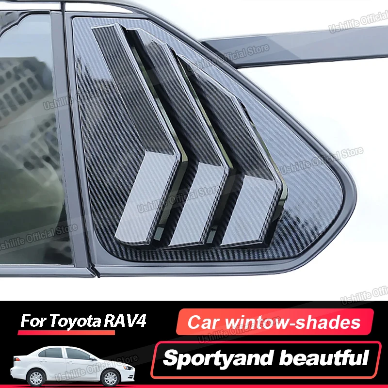 ABS Car Rear Window Louver Shutter Blinds Cover Side Air Vent Trim  For Toyota RAV4 WILDLANDER 2019-2024 Black Carbon Fiber