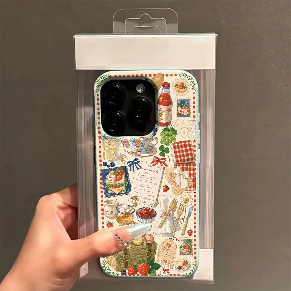Cute Collage Food Phone Case Minimal Button Cover Anti-Scratch Lightweight Fits iPhone Pro 13 14 Max 17 11 12 Plus 16 15 Air