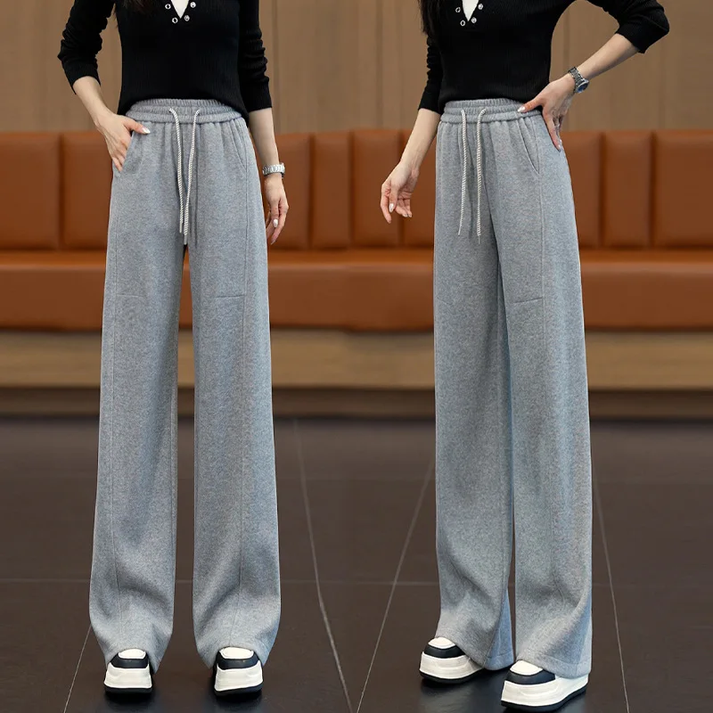 

Versatile Woolen Wide-Leg Pants for Women, Autumn and Winter New Style, Elegant High-Waisted Slimming Casual Pants