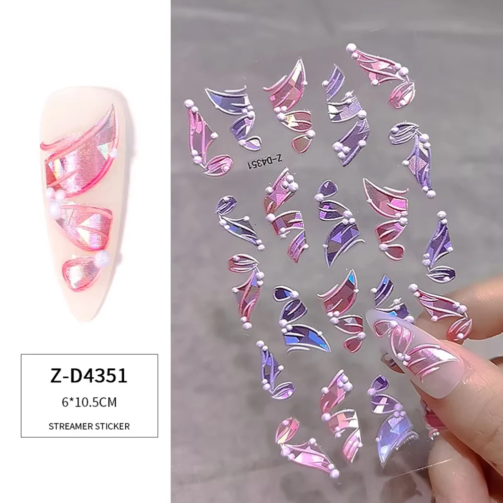 Autocollants pour Ongles à Ruban Gaufré Français 5D, Rose/Violet, Nouveau Design, Coloré, Laser, Décalcomanies Y2K, Bricolage, Pièces de Curseurs de Manucure