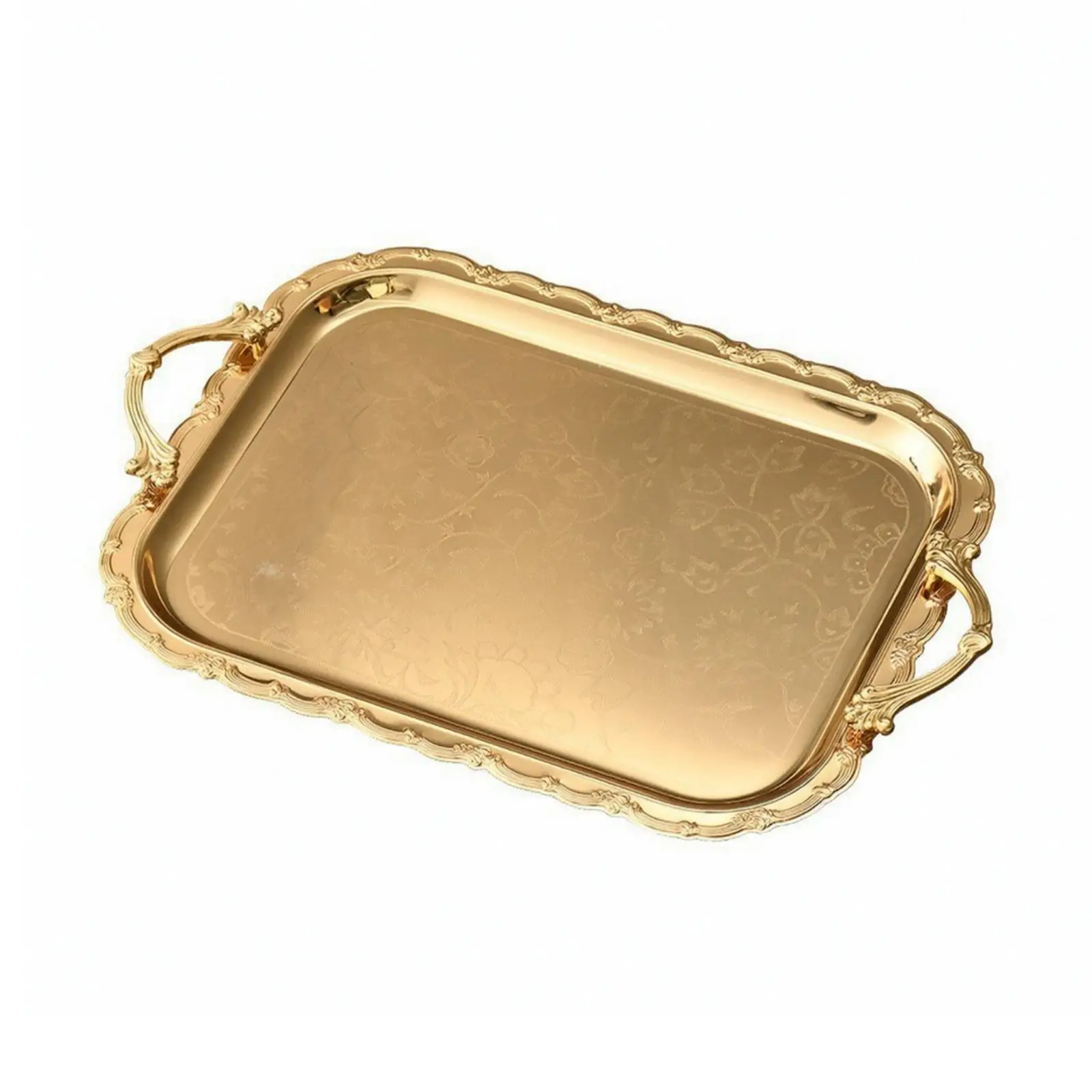 Luxury Rectangular Metal Tray Gold Mirror Surface Serving Platter for Buffet Dessert Presentation