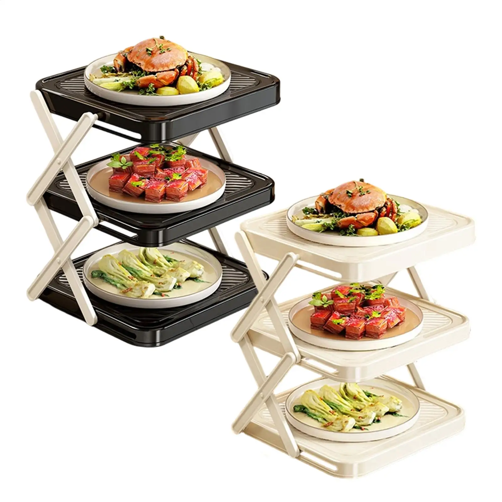 

Многоярусная складная подставка для хранения продуктов (3 уровня) для кухни: для поваров, шефов, специалистов по приготовлению еды и занятых семей