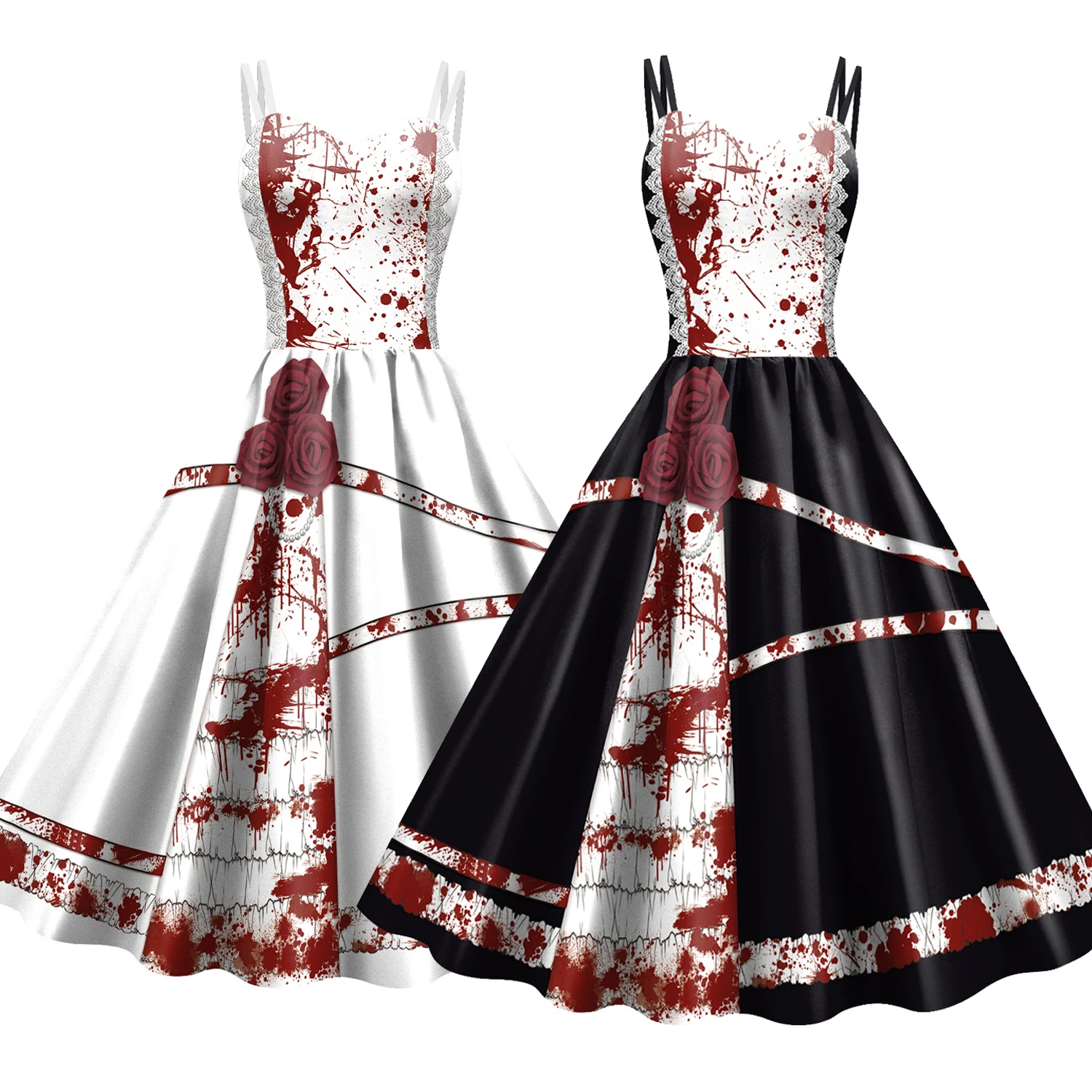 

New Halloween Clothes for Girls Women Horror Movie Rose blood Dresses Cosplay Costume Princess Dress Halloween Party Outfit