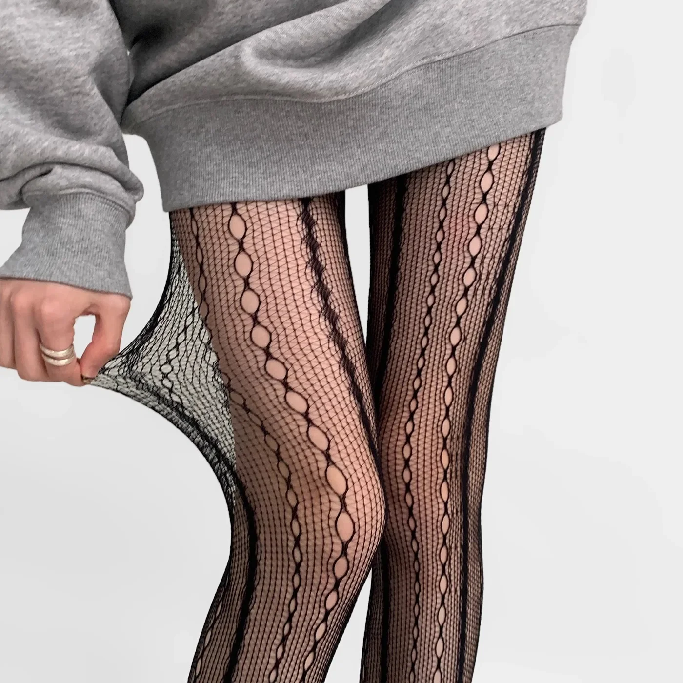 Women Sexy Lace Fishnet Pantyhose Lolita Style Hollow Out Design Red Silk Stockings JK High Waist Striped Tights Christmas Gifts