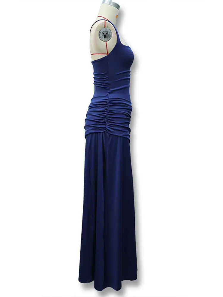 Rückenfreies Taillenschnürendes Slip-Kleid für Damen Sexy Tief Ausgeschnittenes Ärmelloses Plissiertes Schlankes Party-Abendkleid Schickes Damenkleid Neu – Detail 7