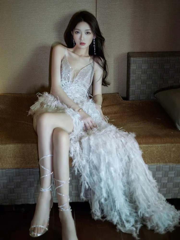 

Сексуальная длинная юбка трапециевидной формы из полиэстера с блестками и пайетками на бретельках с v-образным вырезом и высокой талией для Хол...