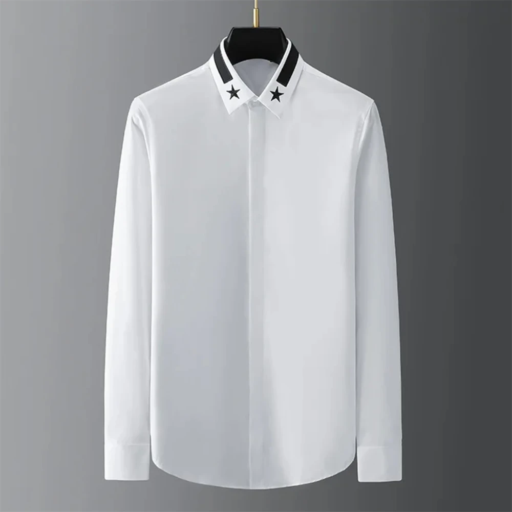 Luxury basic shirt men\'s long-sleeved casual shirt solid color fashionable Korean street high-end plus size men\'s clothing 6XL