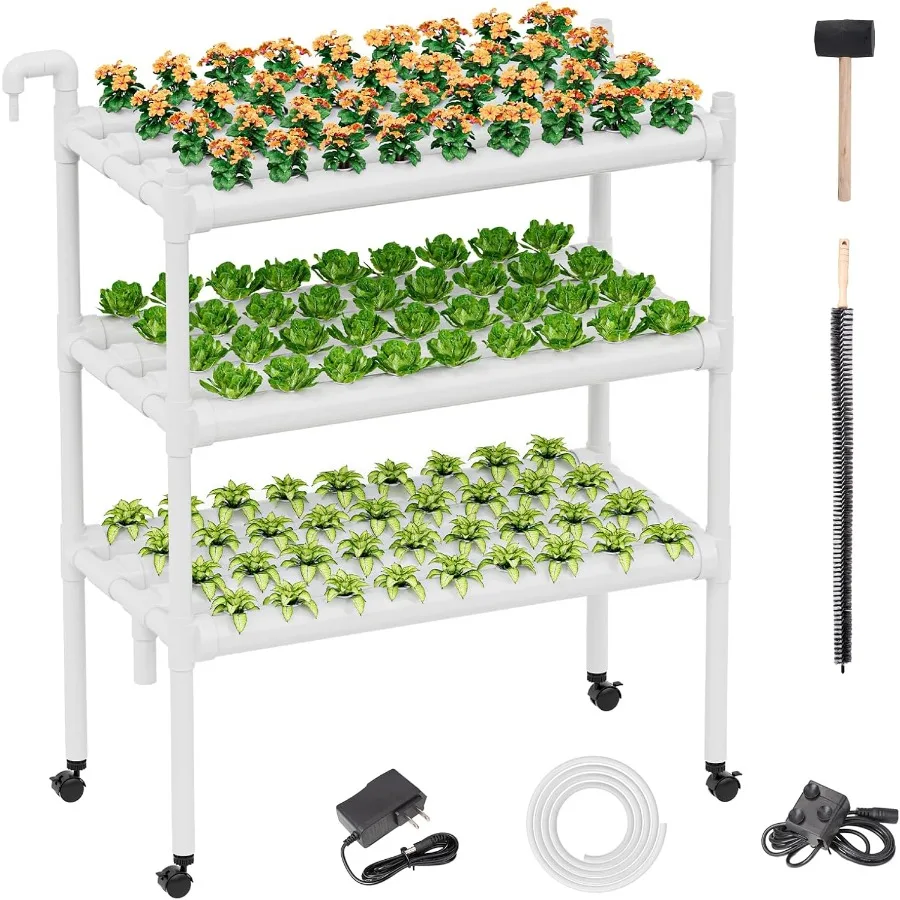 

Гидропонная система для выращивания на колесах, 3-ярусная, на 108 растений, из пищевых ПВХ-труб, набор для садоводства, для листовых овощей и салата