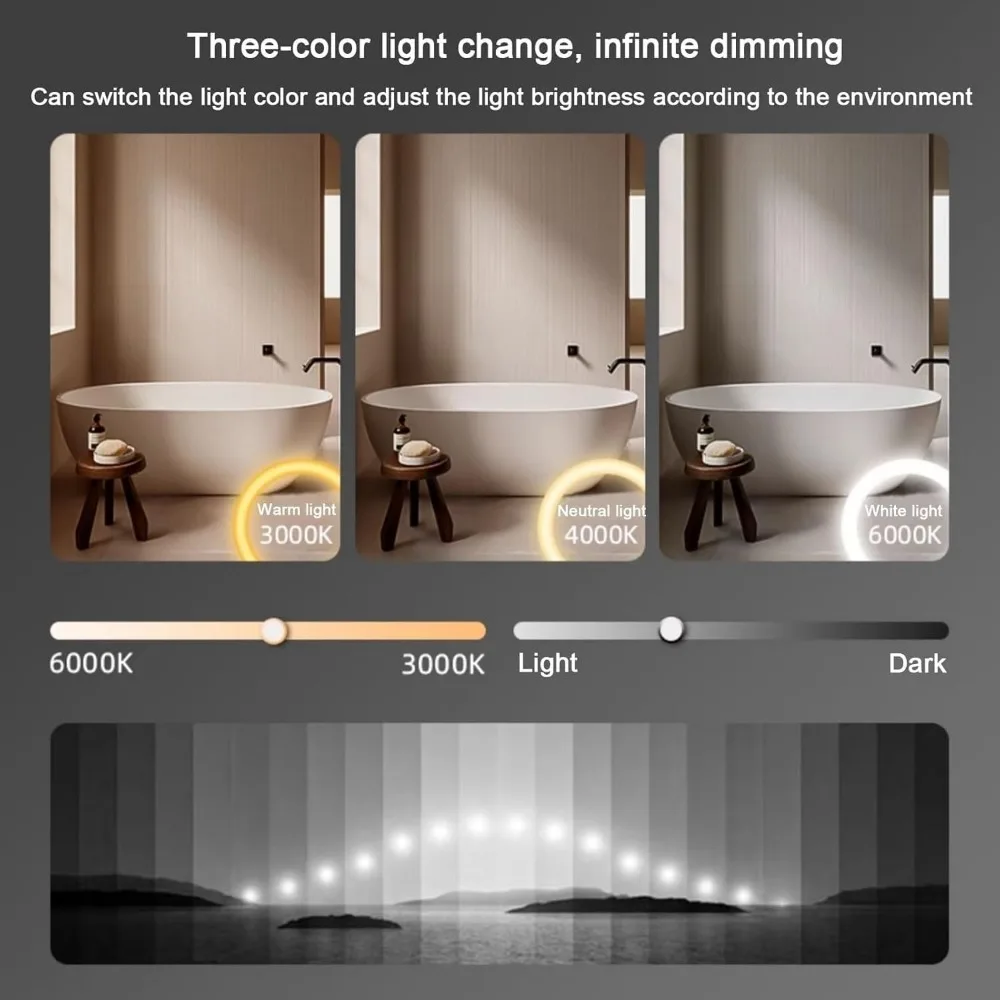 Wall Mounted Semicircle Vanity Mirror 51x35 Fogless Lighted Smart Bathroom Mirror with Touch 3 Colors Backlit Dimmable Light Ent