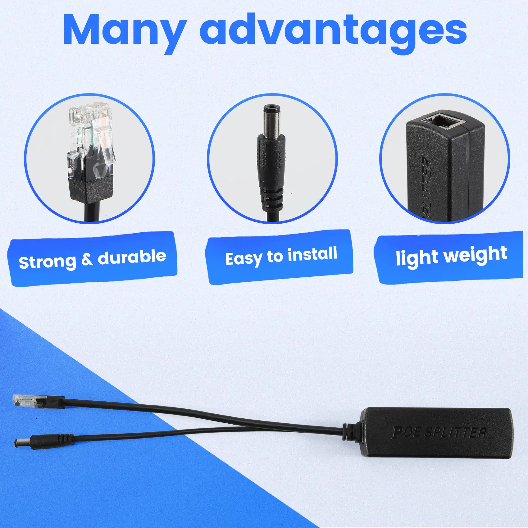 ABAN Gigabit Mini PoE Splitter 10/100Mbps POE Splitter DC Output 12V Power over Ethernet IEEE 802.3af for IP Came Black