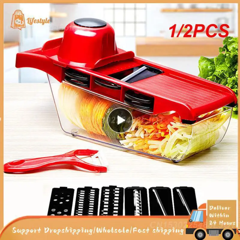 1/2PCS Vegetable Cutter with Handle Steel Blade Mandolin Slicer Potato Peeler Carrot Grater Container Slicer Kitchen Accessories