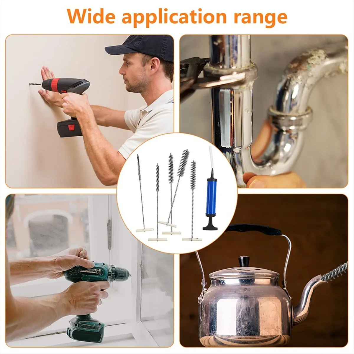 A58Z 6-Piece Pipe Cleaner Brush Set, 8/12/16/20/25Mm Drill Hole Brush, Stainless Steel Small Brush for Cleaning