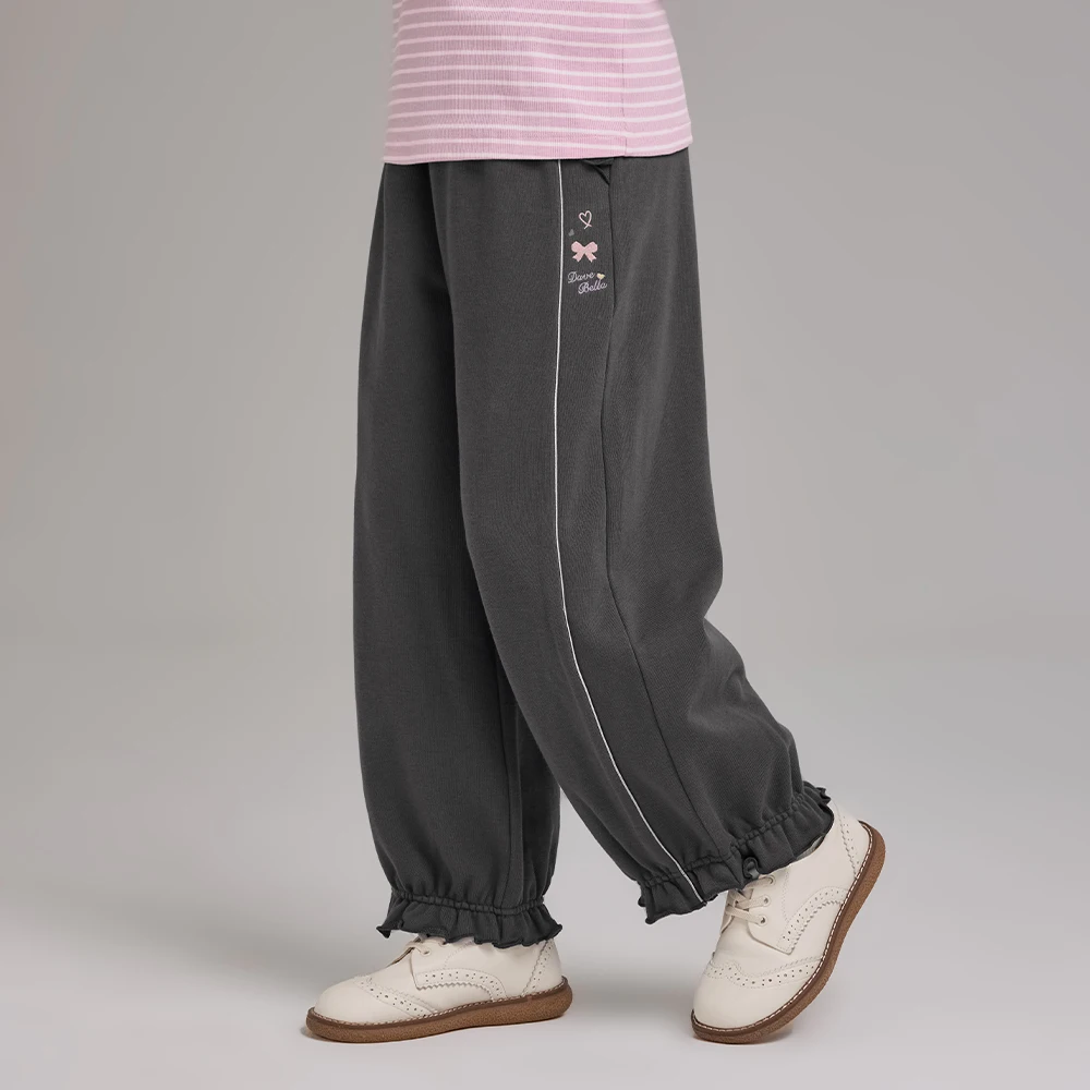 Dave Bella Children Autumn Knitted Sports Pants Girls Spring Elastic Waist Trousers Casual Pocket Clothes Trousers DK3263403