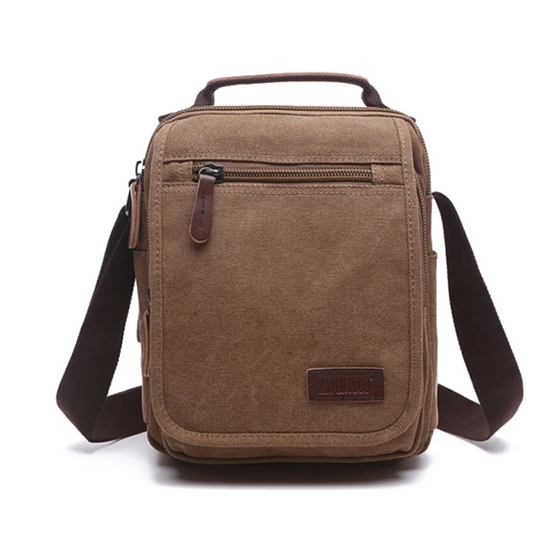Men's Solid Color Canvas Shoulder Bag Small Vertical Section Square Shape Handbag for Everyday Use