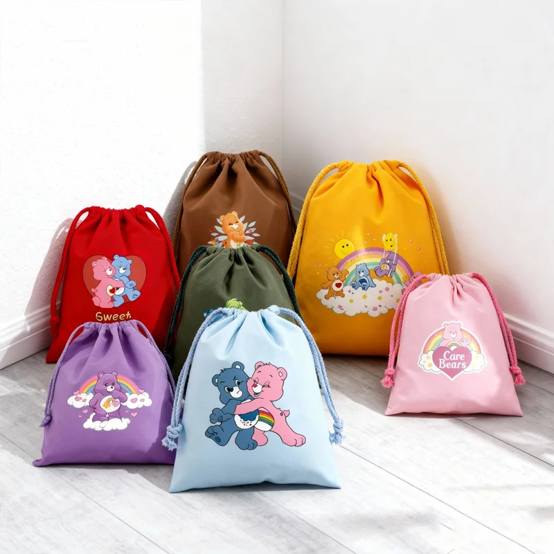 

Маленькая хлопковая сумка на шнурке Care Bears, сумки с героями мультфильмов аниме, милые сумки для хранения, многоразовая сумка для мелочей, пылезащитные мешки
