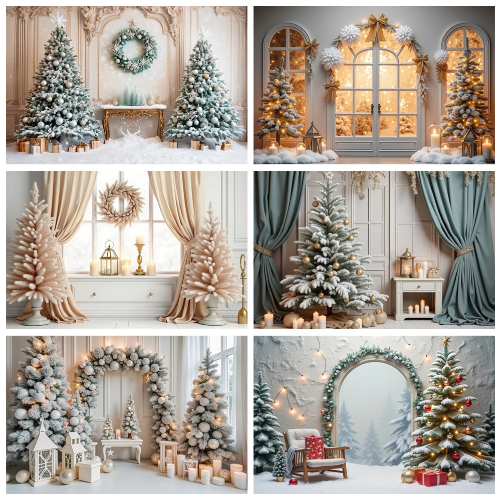 

MOON.QG Christmas 2025 Photography Backdrops Snow Glitter Curtain Arch Door Backgrounds Birthday Party Decorations Photo Studio