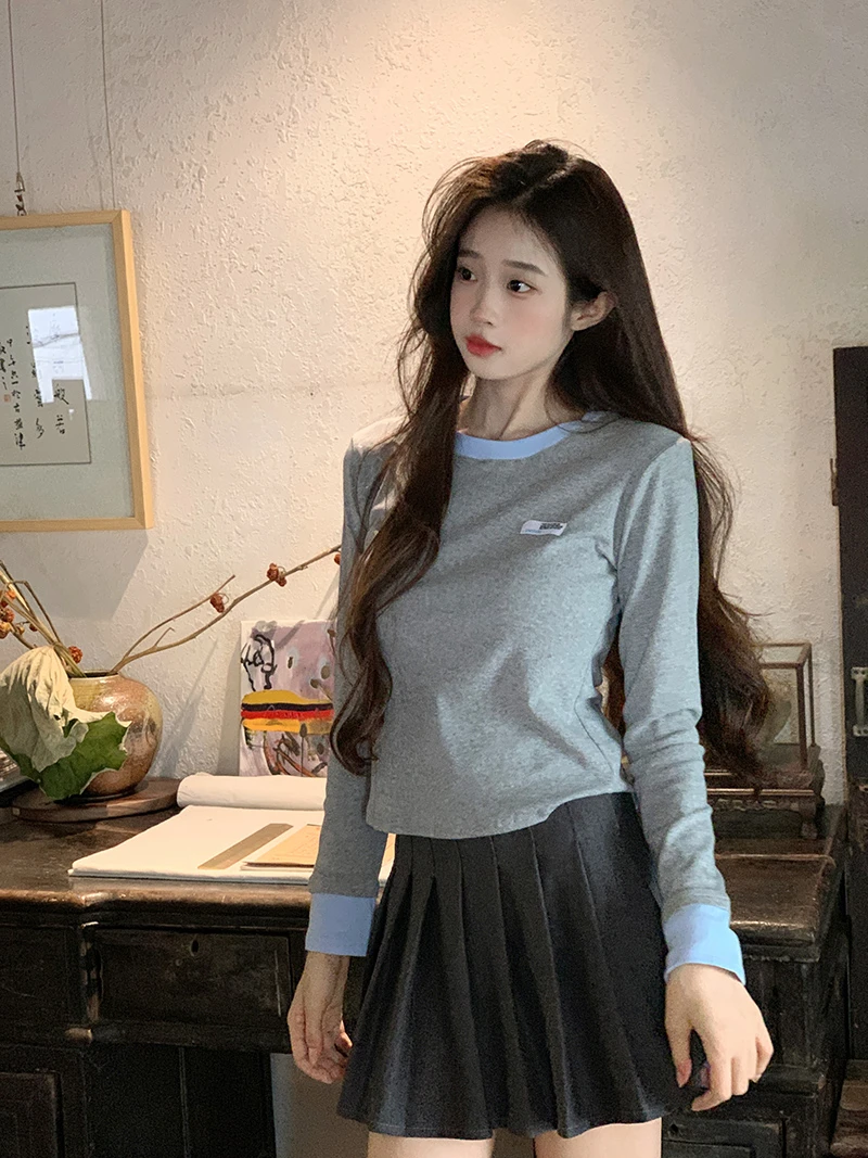 Thread 210 g long sleeve T-shirt women's fashion spring and autumn thin slim-fit bottom shirt color crew-neck blouse