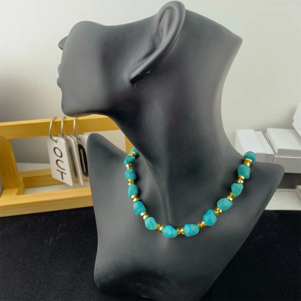 Vintage Temperament Irregular turquoise Necklace for women's girl gift  party Choker Jewelry wholesale