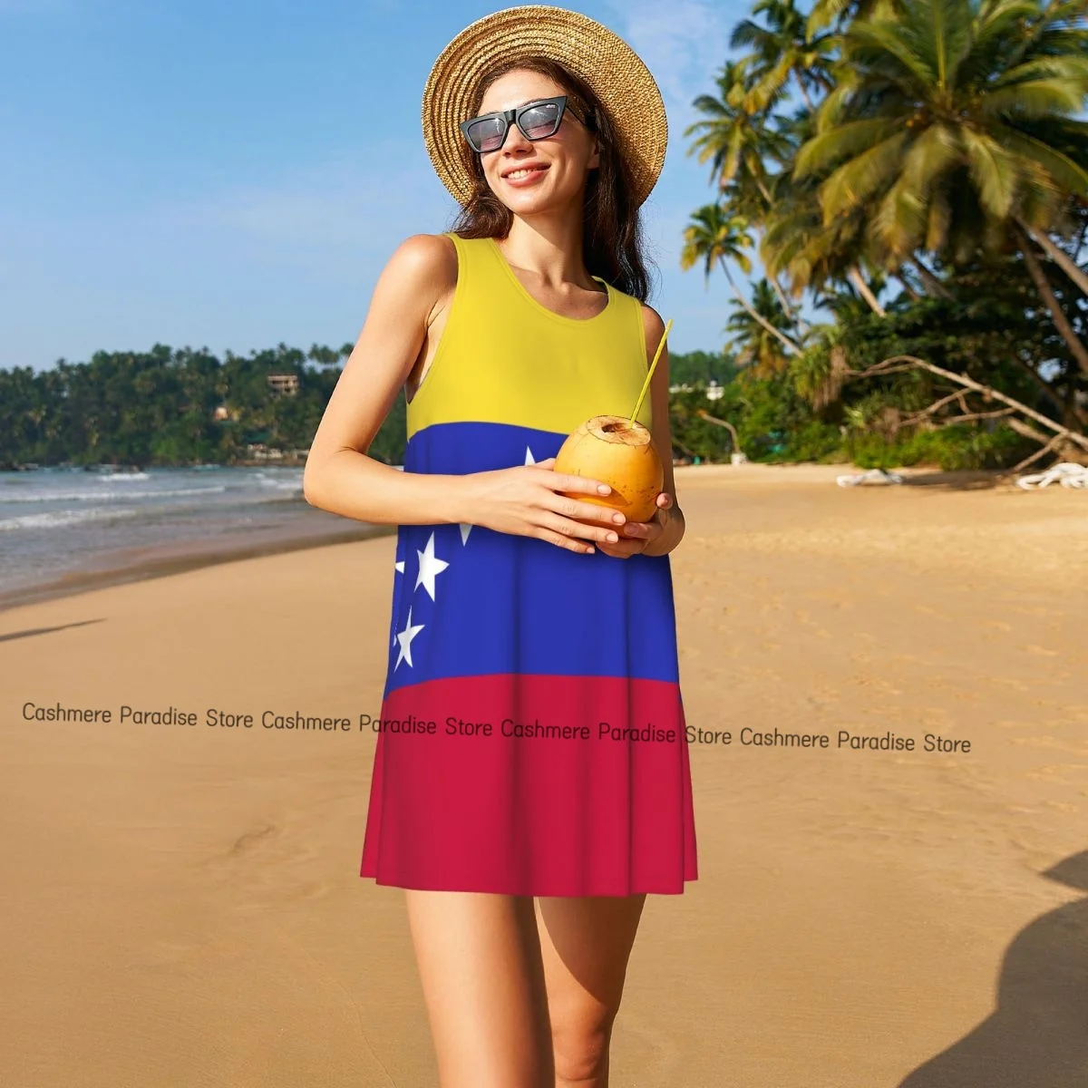 فستان نسائي علم فنزويلا صيفي كاجوال فساتين تي شيرت لتغطية الشاطئ فستان بدون أكمام #1