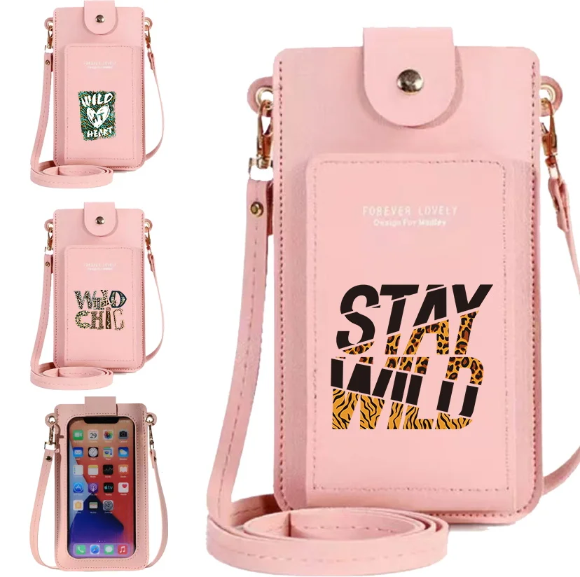 

Cell Phone Packet Women Wallets Card Holder PU Leather Crossbody Phone Bags Strap Handbag Touch Screen Wild Printing Series