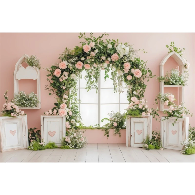 Spring Pink Flower Kids Background Photo Fence Wall Plants Baby Shower Birthday Portrait Cake Smash Photography Backdrop Studio