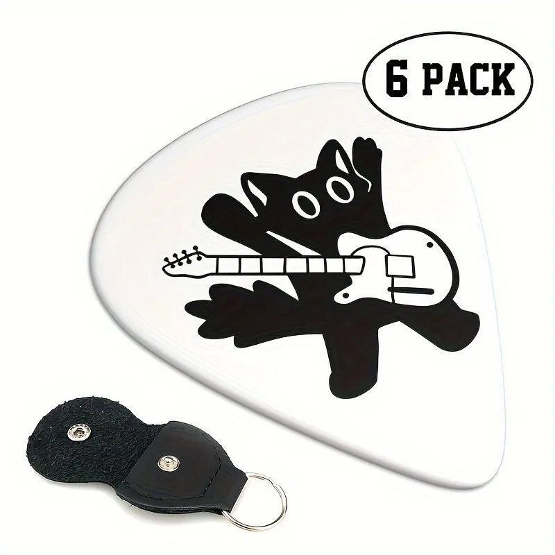 6 Palhetas de Guitarra Originais com Som, Impressão Dupla Face, Palhetas de Dedo para Ukulele e Guitarra, Estojo Chaveiro, Presente para Amantes da Música