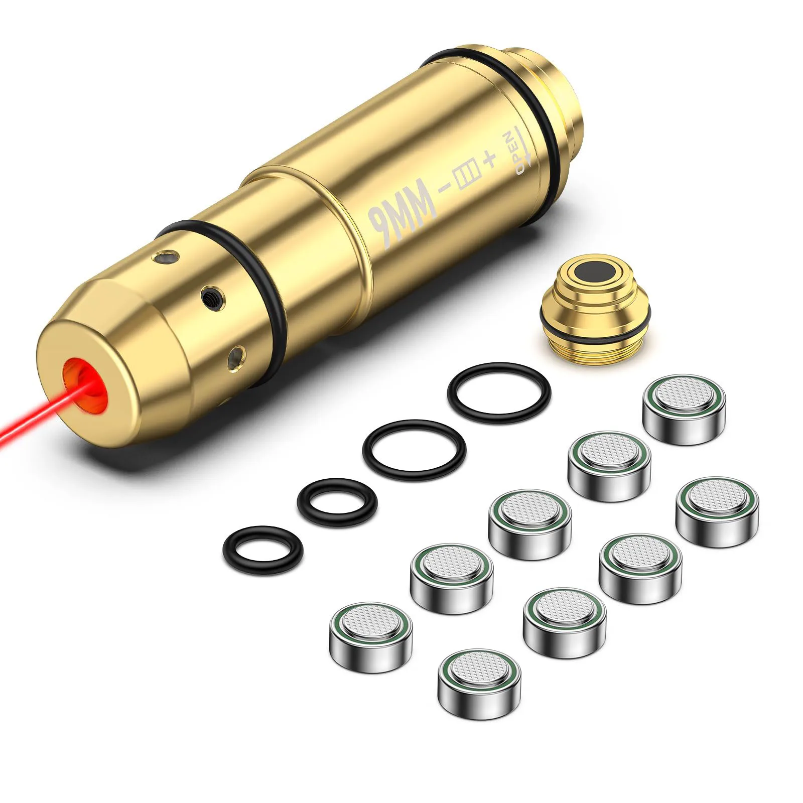 

9mm Bore Sight Red Laser Boresighters Training Cartridge with Batteries for Dry Fire Training Brass