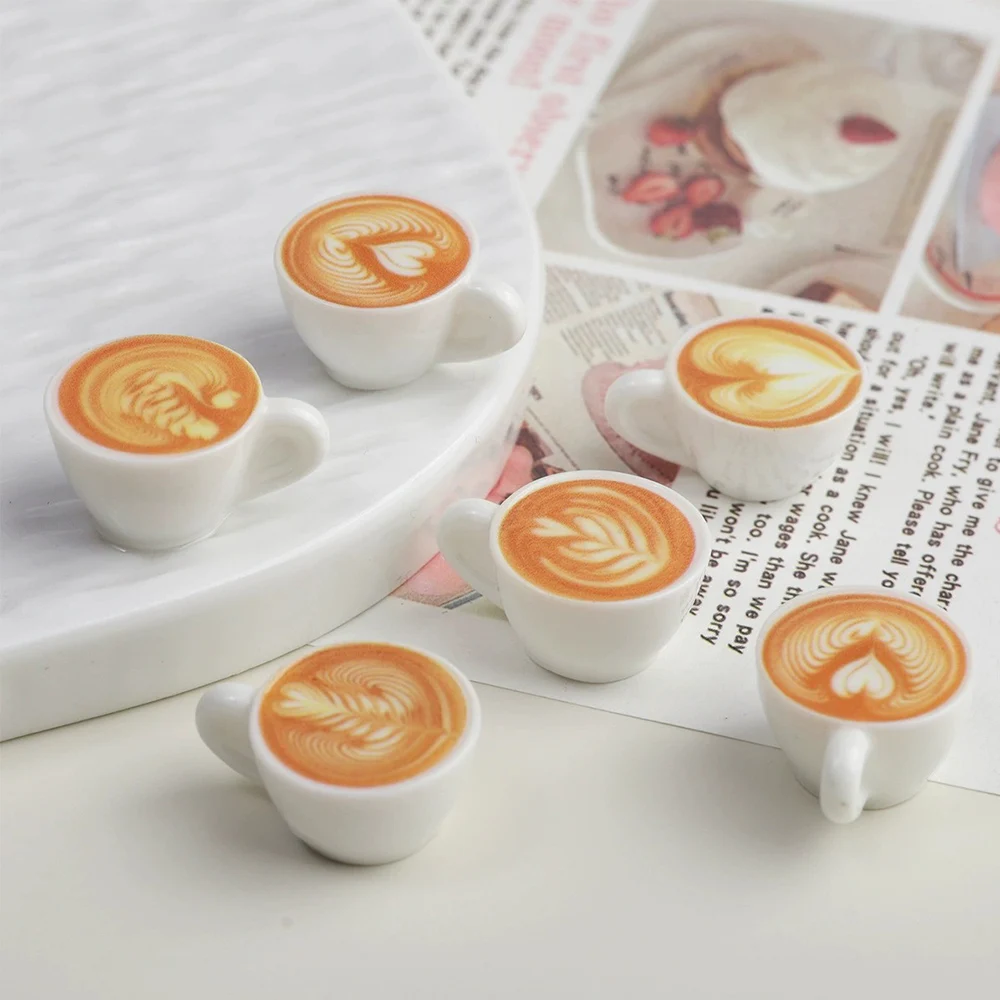 10PCS Wheat Coffee Cup Series Miniature Flat Back Resin Cabochons For Hairpin Scrapbooking DIY Home Decor Craft Accessories