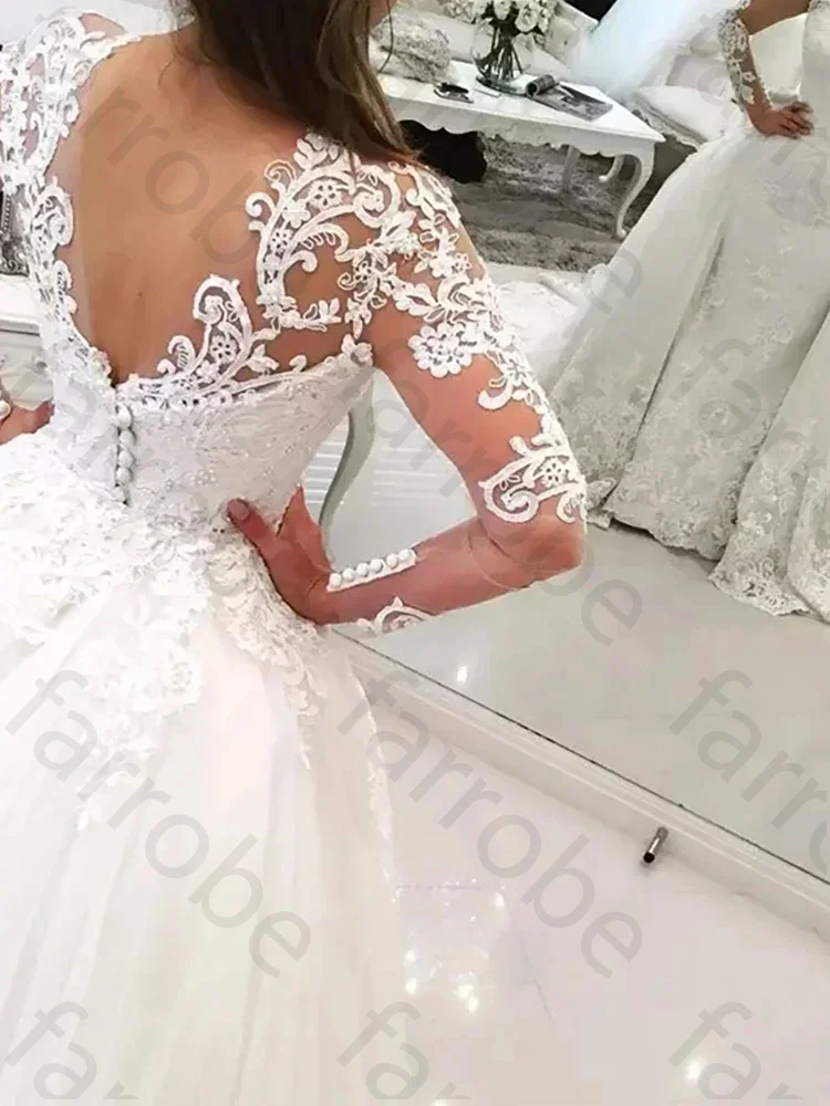 Vestido De novia desmontable personalizado para Mujer árabe elegante sirena Apliques De encaje vestido De novia bata De manga larga Vestidos De Mujer