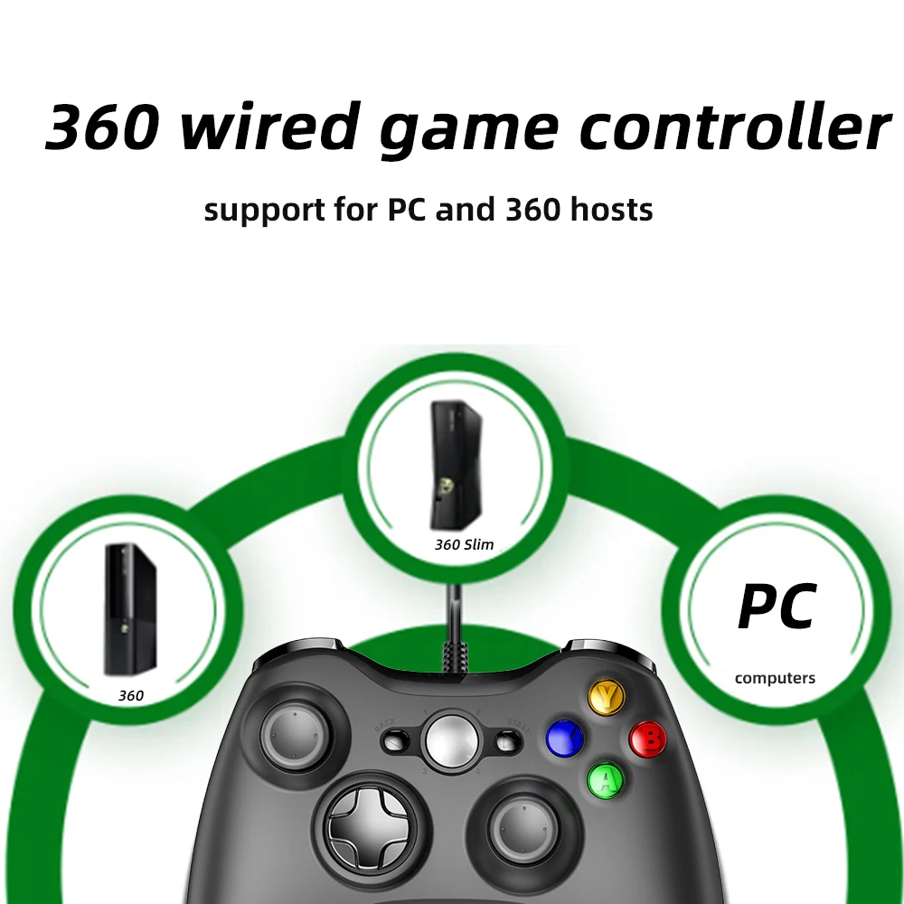 360 Wired Game Controller Supports 360 and Win 7/8/10, with Built-in Motor, Multiple Colors to Choose, PC Wired Game Controller