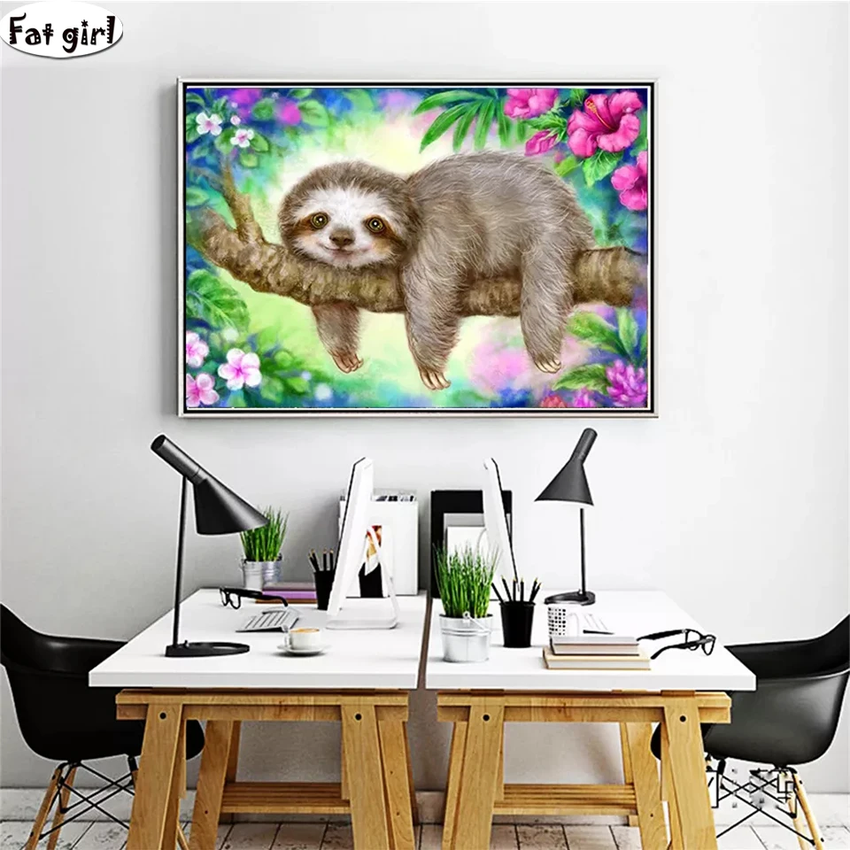 5D DIY Animal Diamond Painting Sloth Full Round Drill Diamond Embroidery Square Mosaic Rhinestone Flower Cross Stitch Home Decor