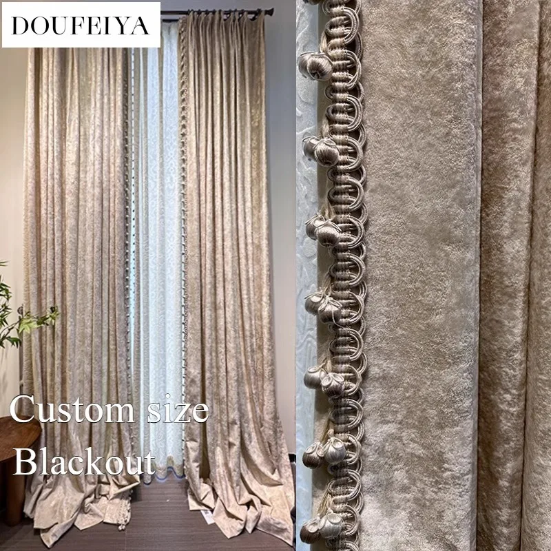 

Custom Size French Blackout Cream Beige Curtains for Living Dining Room Bedroom Romantic Hot Velvet Luxury White Tulle Classic