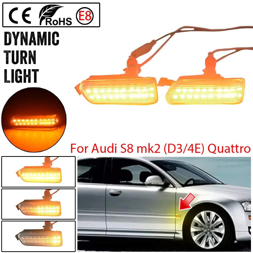 2pcs LED Dynamic Side Marker Turn Signal Lamps for Audi A8 S8 4E D3 Quattro 2003-2009 Smoked Amber Canbus Car Accessories