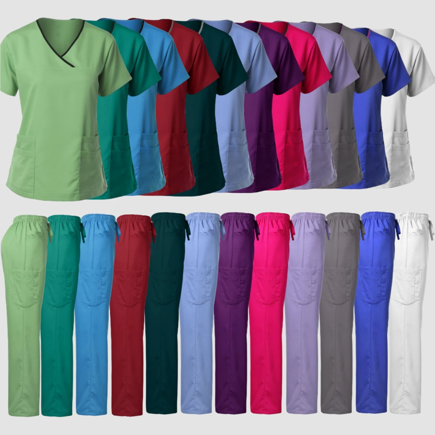 Vendita calda di alta qualità uniforme ospedaliera all'ingrosso top e pantaloni donne mediche infermieristica scrub uniformi set