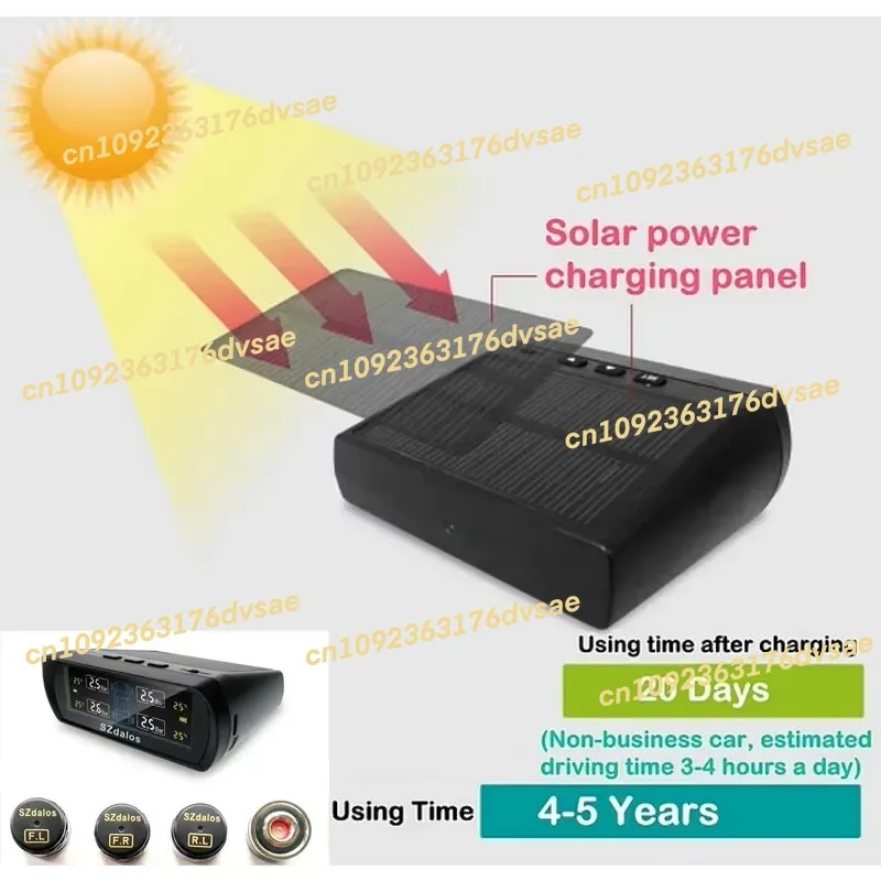 

NEW In Stock Smart car TPMS tire pressure monitoring system solar digital clock LCD display tire pressure temperature safety ala